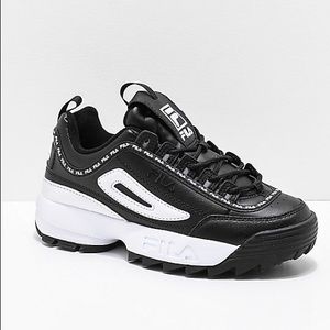 SIZE 9 FILA BLACK AND WHITE DISRUPTOR SNEAKERS